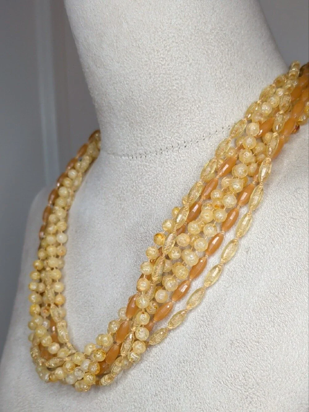 Vintage 50s Necklace Multistrand Tan Cream Decorative Closure Elegant MCM